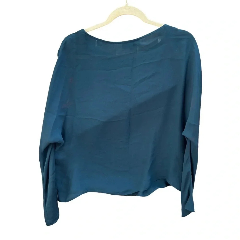 NILI LOTAN SILK SHEER TEAL BLOUSE - Picture 2 of 6